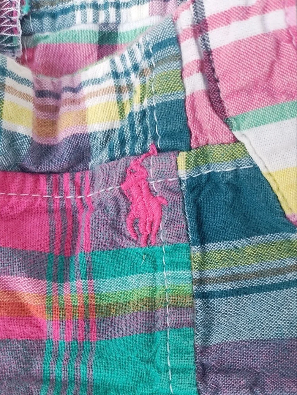 Ralph Lauren Logo Pink Multi Plaid Patchwork Ruffle Sundress Set Girls' 3 Months